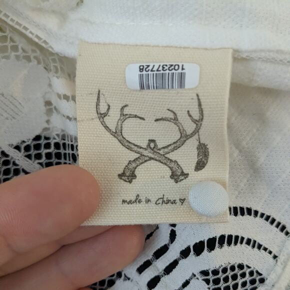 Spell Crochet Clover Lace Top Cream S Boho Hippie Floral Bell Flare Sheer Blouse - Picture 11 of 12